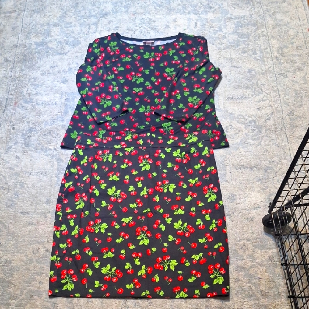 Pinup Couture Cherry Print Black Skirt Set